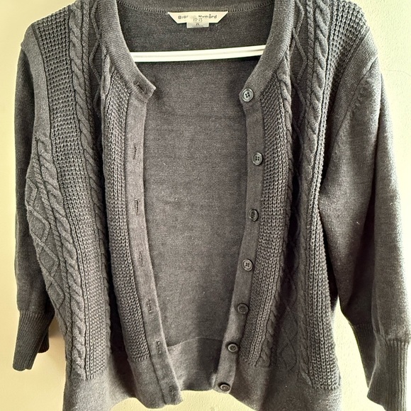 Gray Textured Knit Open Front Cardigan - Picture 4 of 5